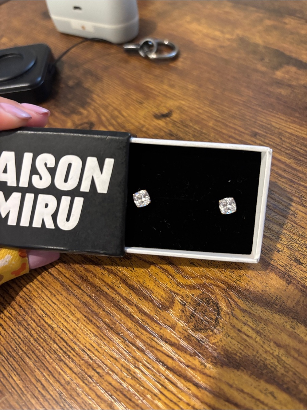 MAISON MIRU Gold Tone Cubic Zirconia Stud Earrings Flat Back
